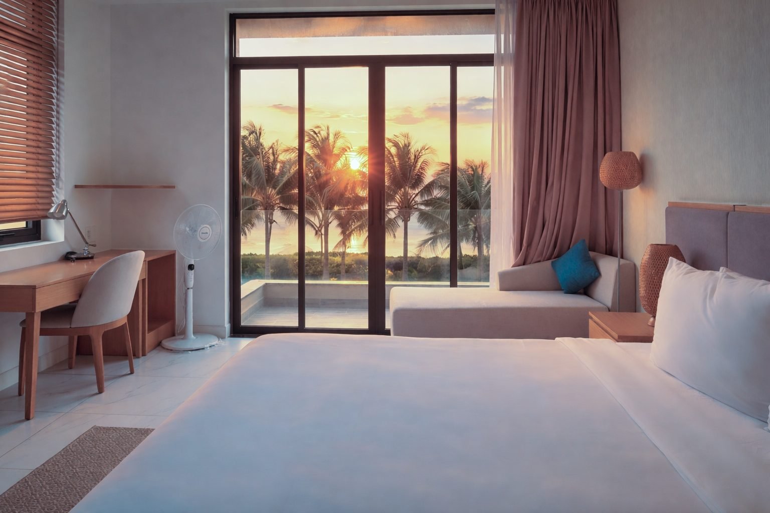Bedroom at sunset, sea view